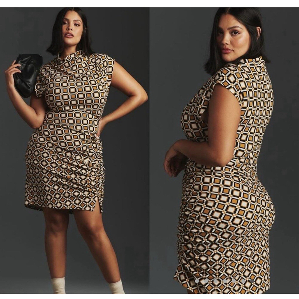Anthropologie Maya Cowl Neck Bodycon Dress Black Brown Cream 1X